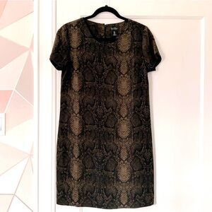 Snake print Shift Dress Lightweight Short Brown Black Snakeskin Size 4 small